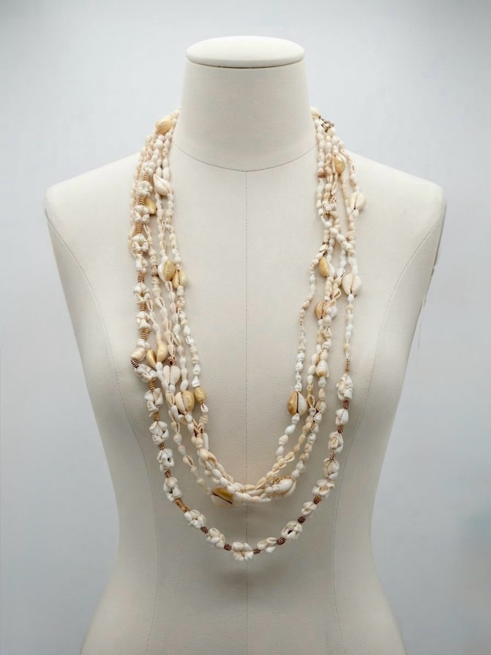 Vintage Hawaiian Multi-Strand Shell Lei Necklace 5-Pc Nested Boho Set